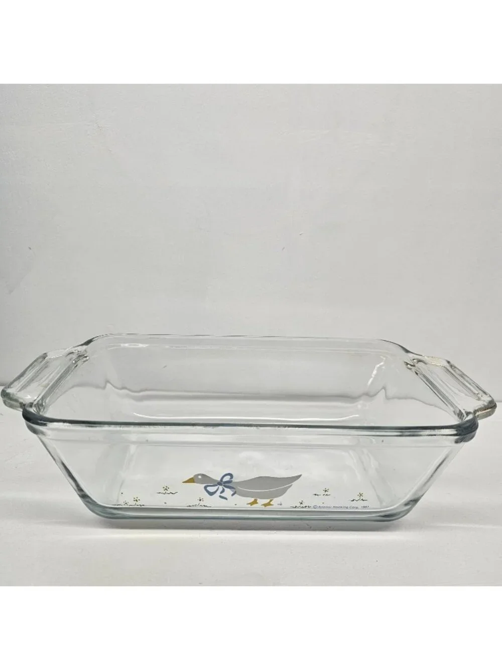 Vintage Anchor Hocking Country Goose Glass Loaf Dish 1.5 QT - Blue Ribbon